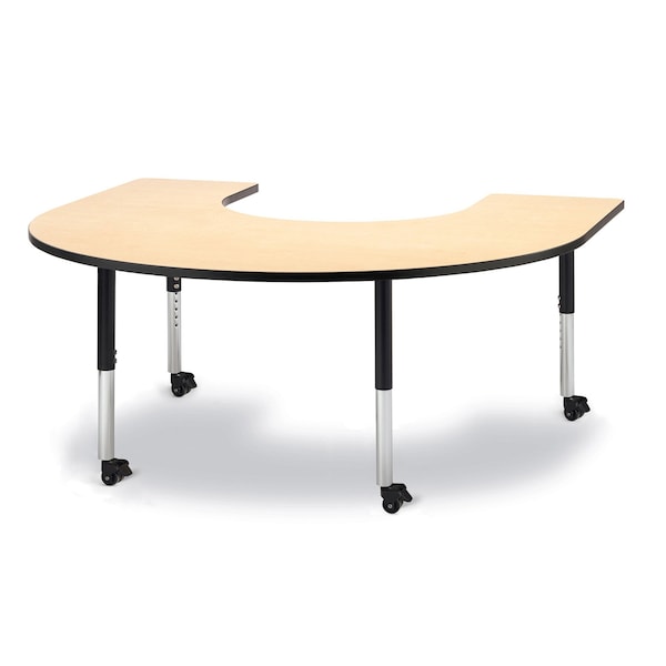 Berries Horseshoe Activity Table, 66 in. x 60 in., Mobile, Maple/Black/Black